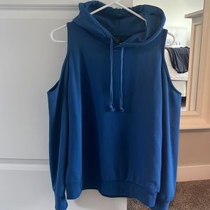 Cold shoulder blue lightweight hoodie from Savvi